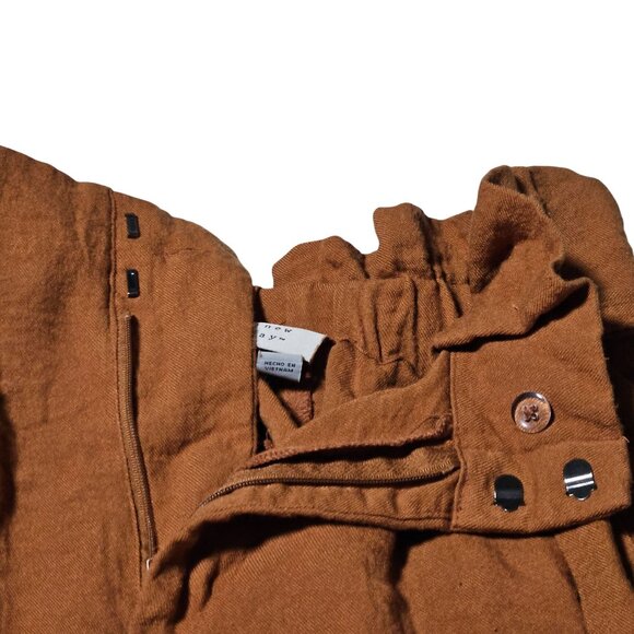 A New Day Rust Paperbag Waist Shorts Womens Size Small Casual Linen Blend Tie - Picture 4 of 4